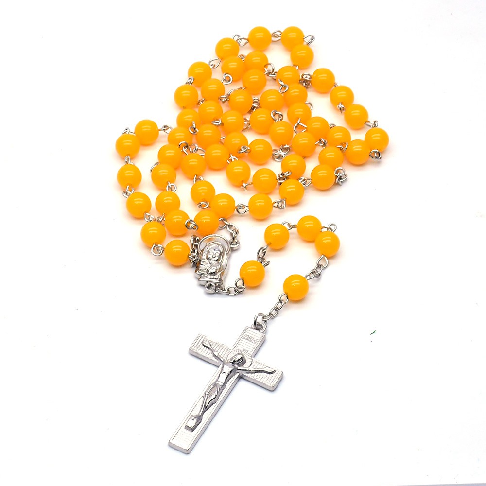 蜜蜡珠念珠项链手工弯针十字架项链圣母玛丽亚饰品Rosary
