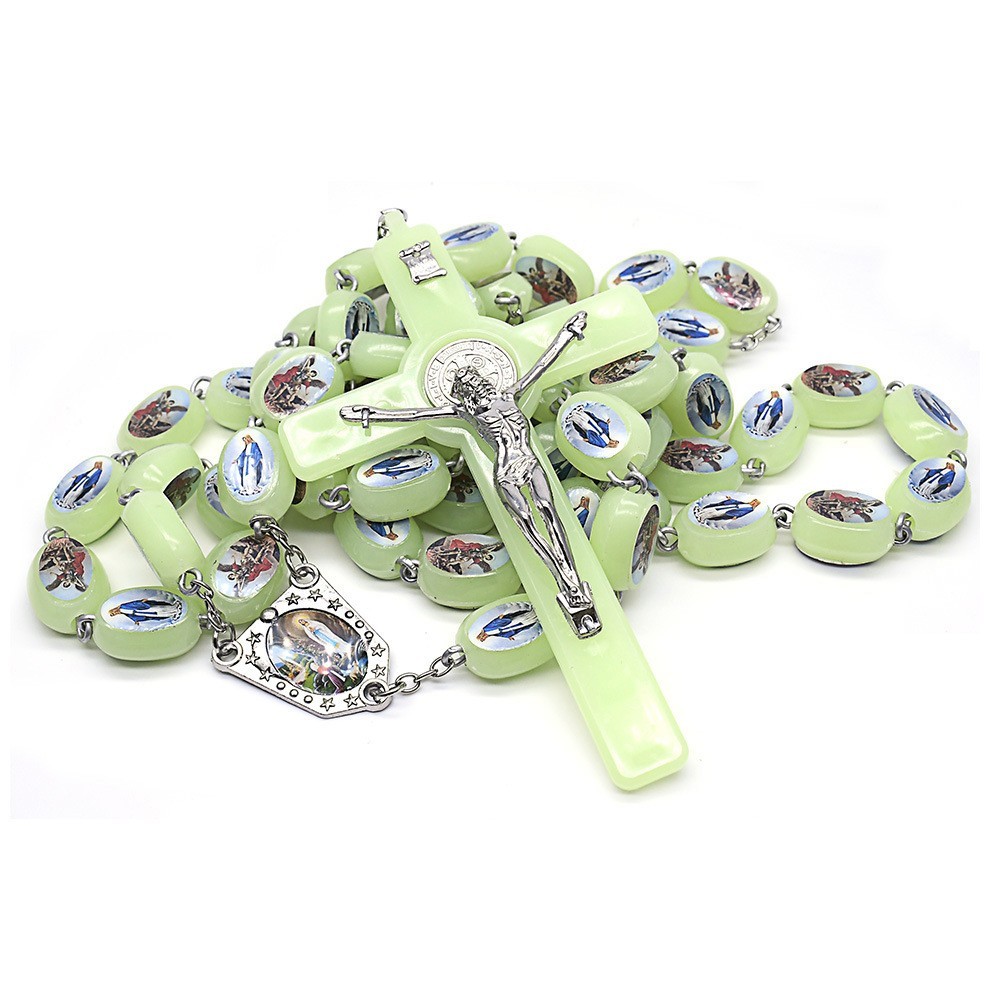 （圣母+天使）挂墙念珠超大装饰十字架教堂念珠夜光珠Wall Rosary