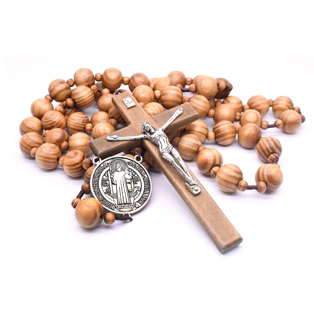 20MM松木珠挂墙十字架念珠项链装饰十字架wall rosary