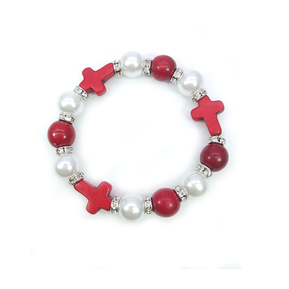 外贸源头商家闪钻珍珠松石十字架串珠手链手串Cross bracelet