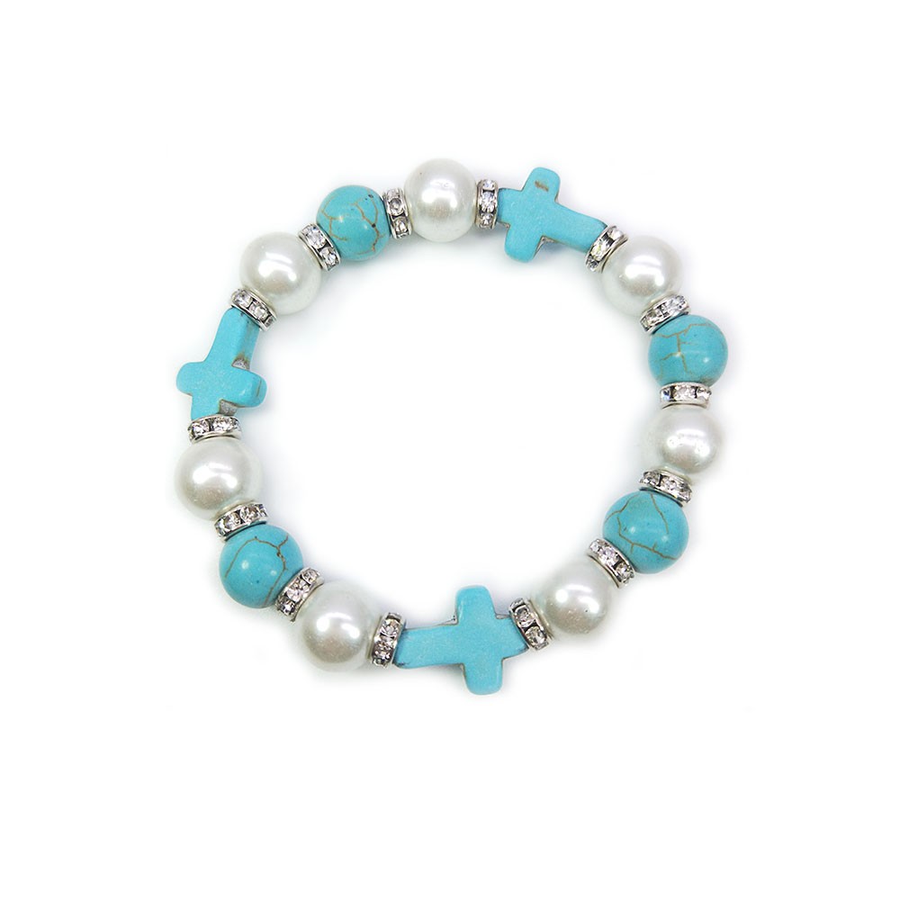 外贸源头商家闪钻珍珠松石十字架串珠手链手串Cross bracelet