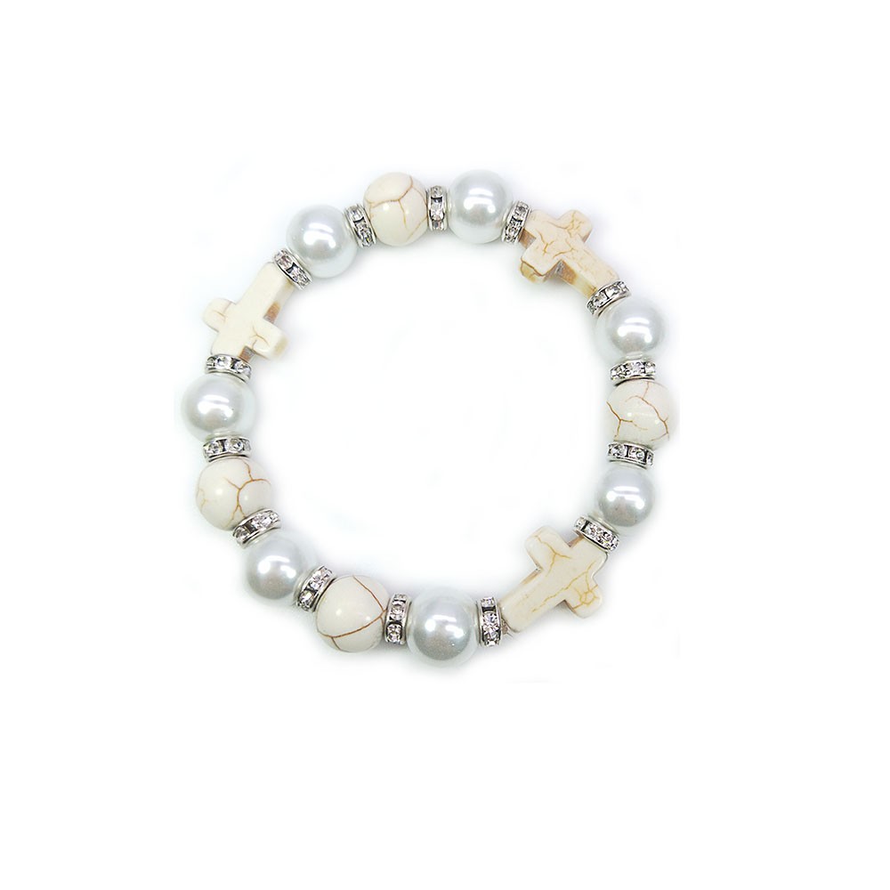外贸源头商家闪钻珍珠松石十字架串珠手链手串Cross bracelet