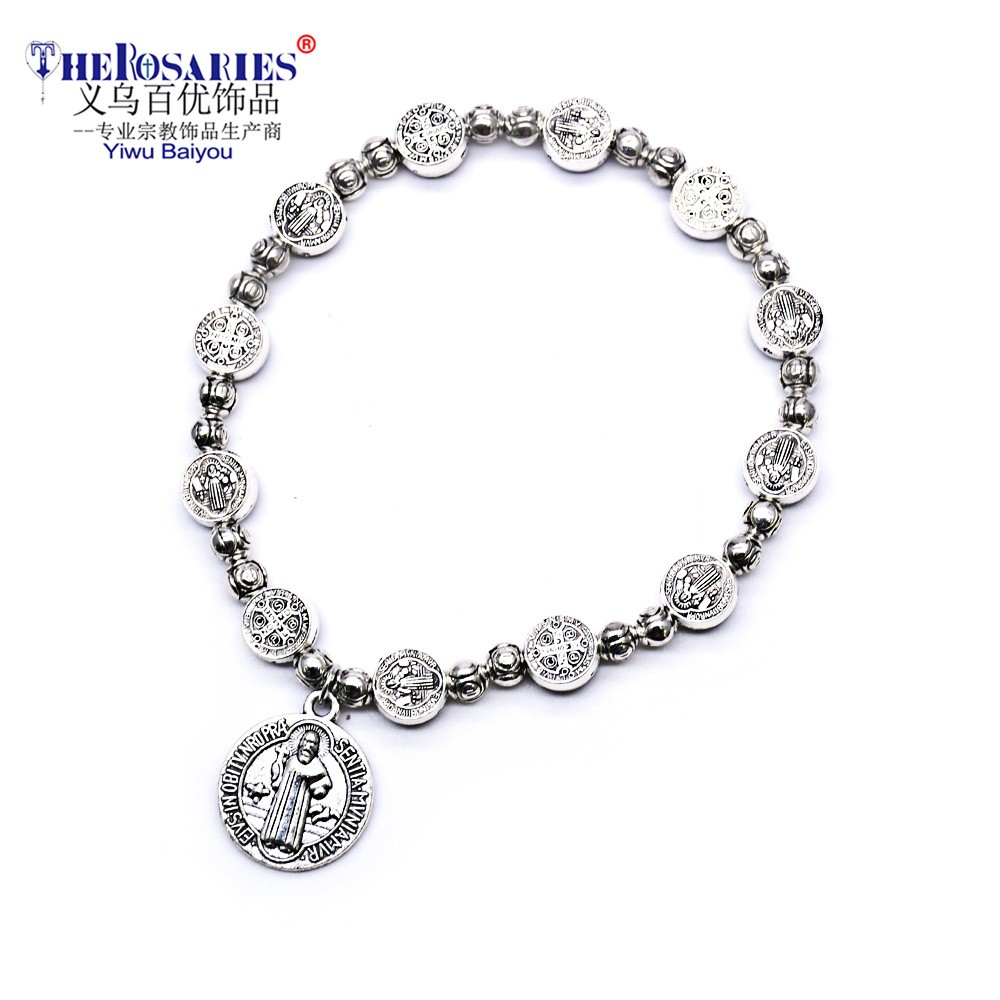 外销十字架金属玫瑰念珠梵蒂冈十字珠念珠手链手饰　bracelet