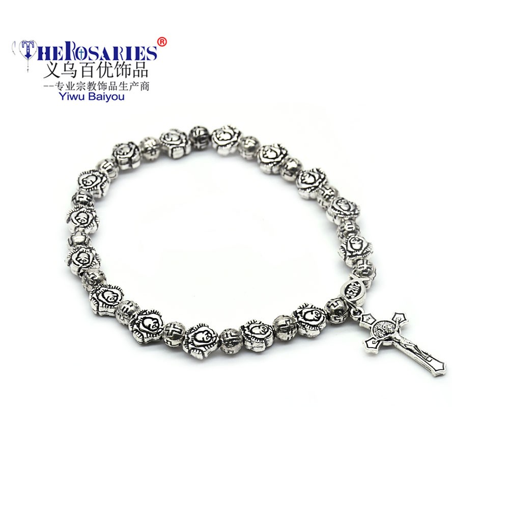 Etsy跨镜外贸金属玫瑰十字珠十字架手串念珠手链　bracelet