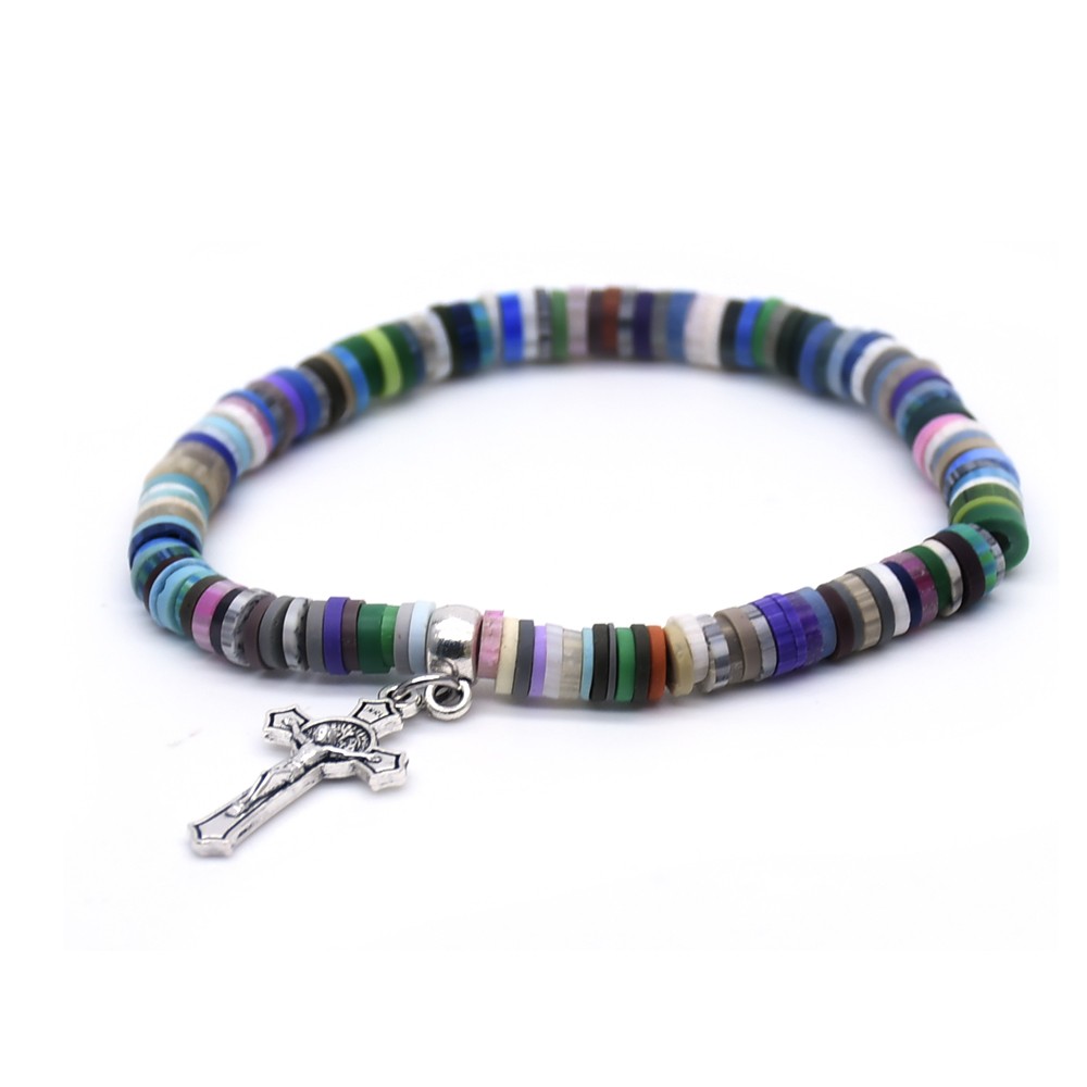 外贸专供货源软陶彩色十字架手链串珠弹力手环Beads bracelet