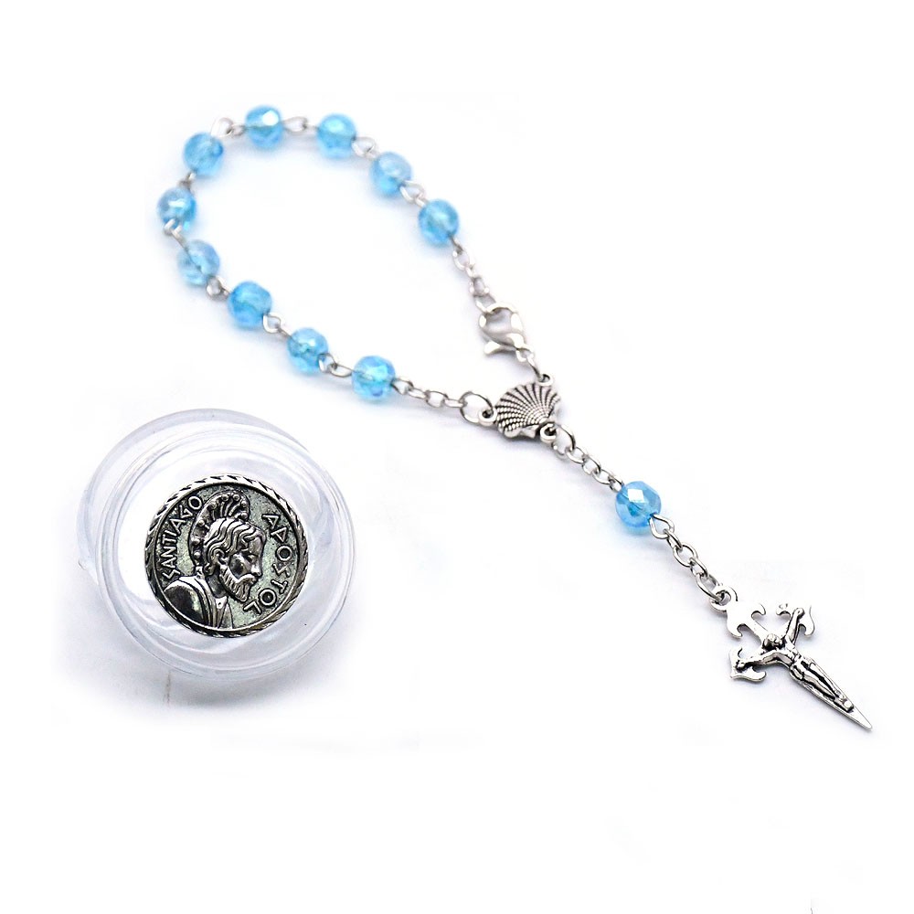 盒装6mm水晶念珠手链合金十字架手串手环Rosary bracelet