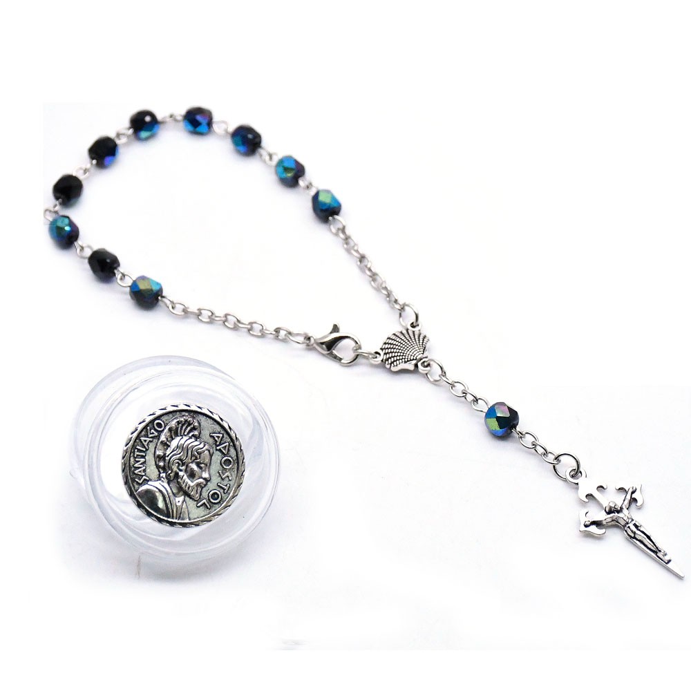 盒装6mm水晶念珠手链合金十字架手串手环Rosary bracelet
