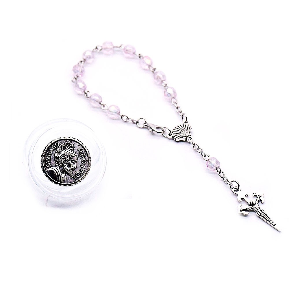 盒装6mm水晶念珠手链合金十字架手串手环Rosary bracelet