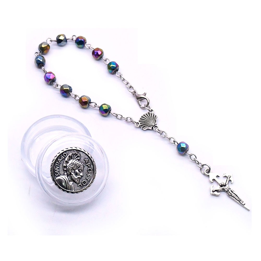 盒装6mm水晶念珠手链合金十字架手串手环Rosary bracelet