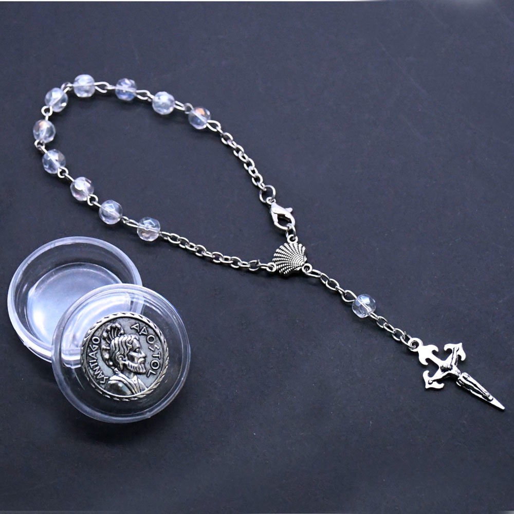 盒装6mm水晶念珠手链合金十字架手串手环Rosary bracelet