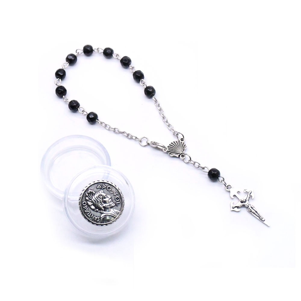 盒装6mm水晶念珠手链合金十字架手串手环Rosary bracelet