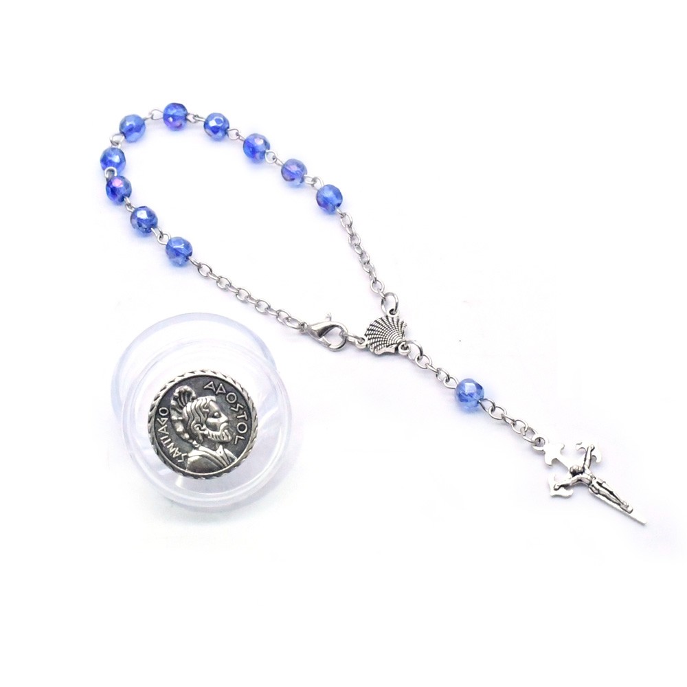 盒装6mm水晶念珠手链合金十字架手串手环Rosary bracelet