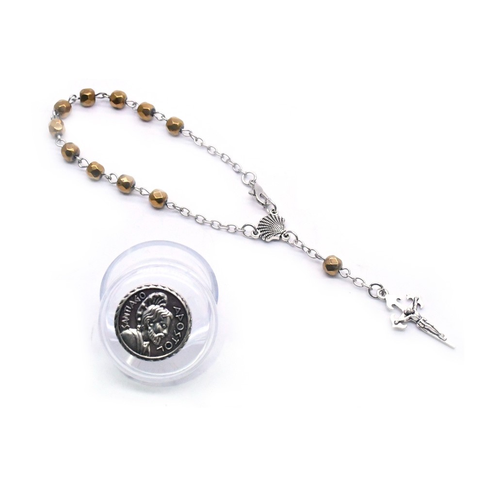 盒装6mm水晶念珠手链合金十字架手串手环Rosary bracelet