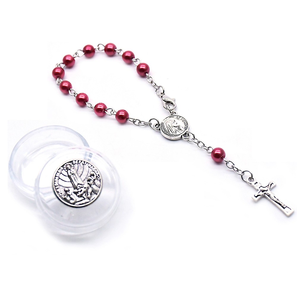 盒装6mm珍珠念珠手链合金十字架手串手环Rosary bracelet