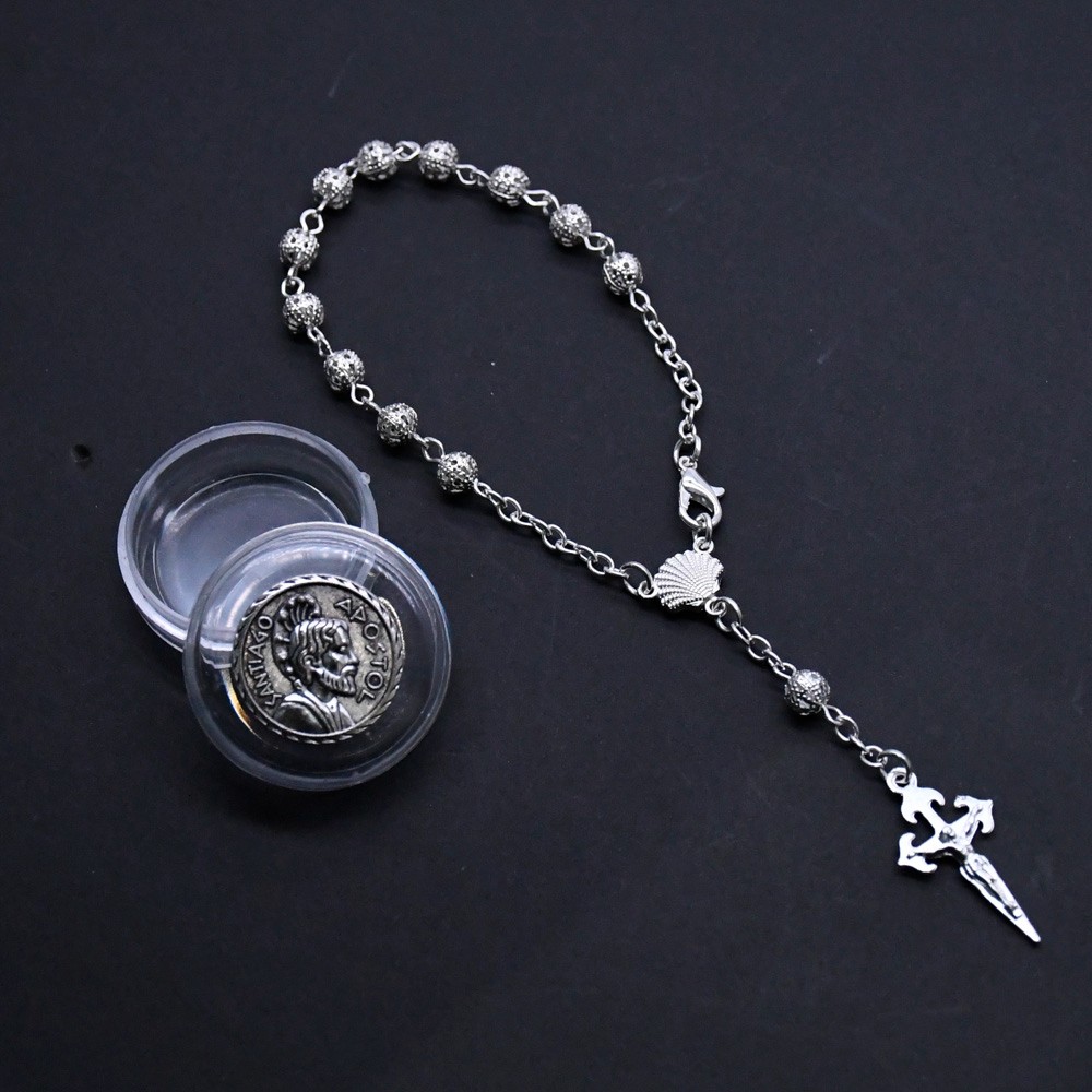 盒装6mm漏空珠念珠手链合金十字架手串手环Rosary bracelet