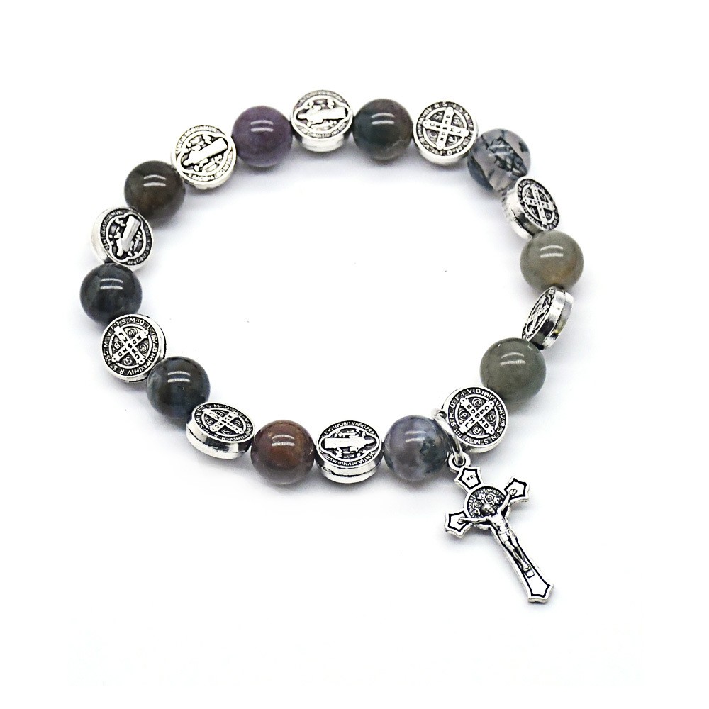 亚马逊货源天然石印度玛瑙十字珠手串手链手环Cross bracelet