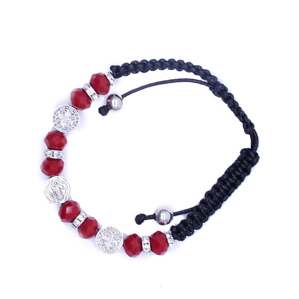 手工黑色中国结绳黑绳圣本笃念珠十字架手链　Cross bracelet