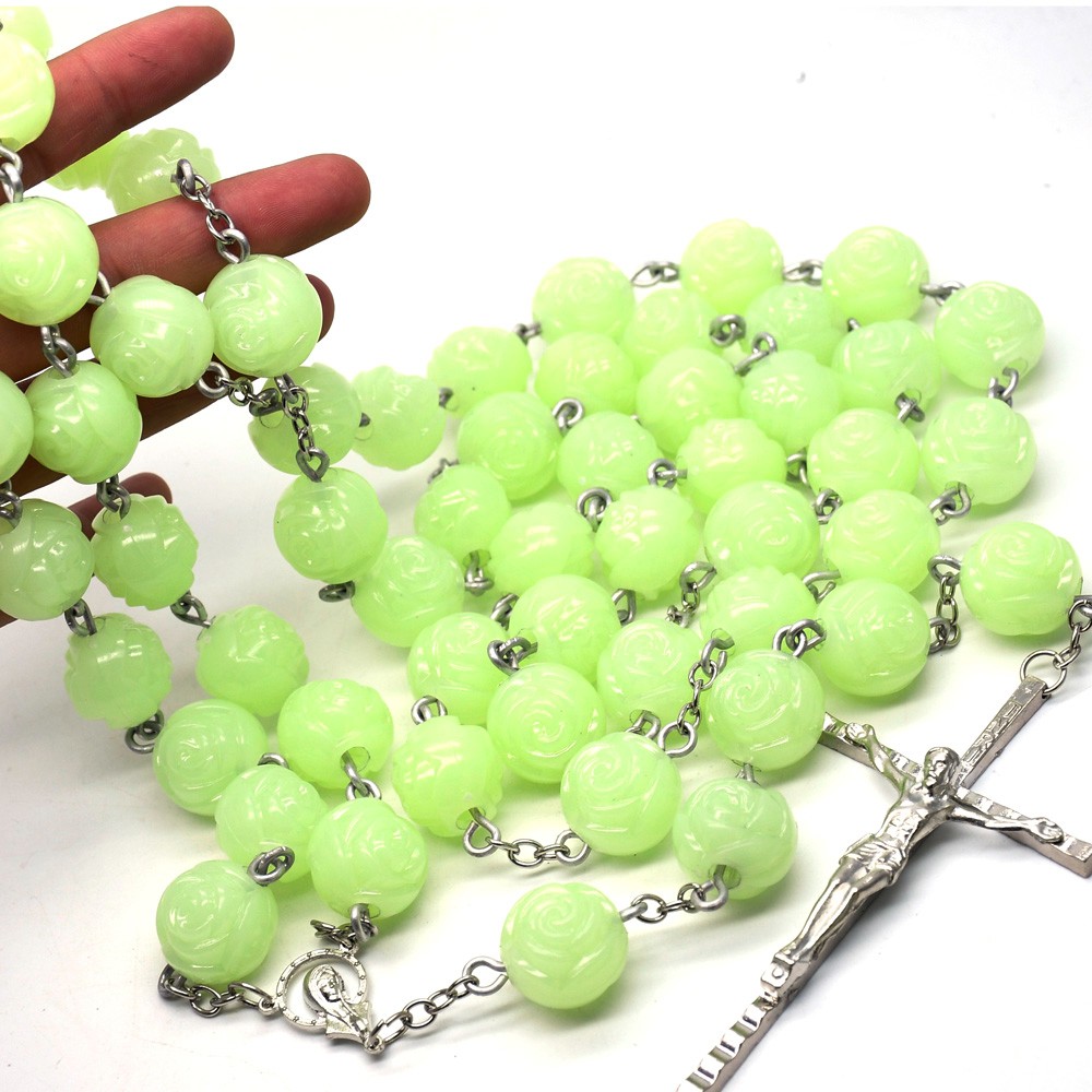 20mm发光夜光念珠项链挂式墙壁装饰十字架wall rosary 223g外贸饰