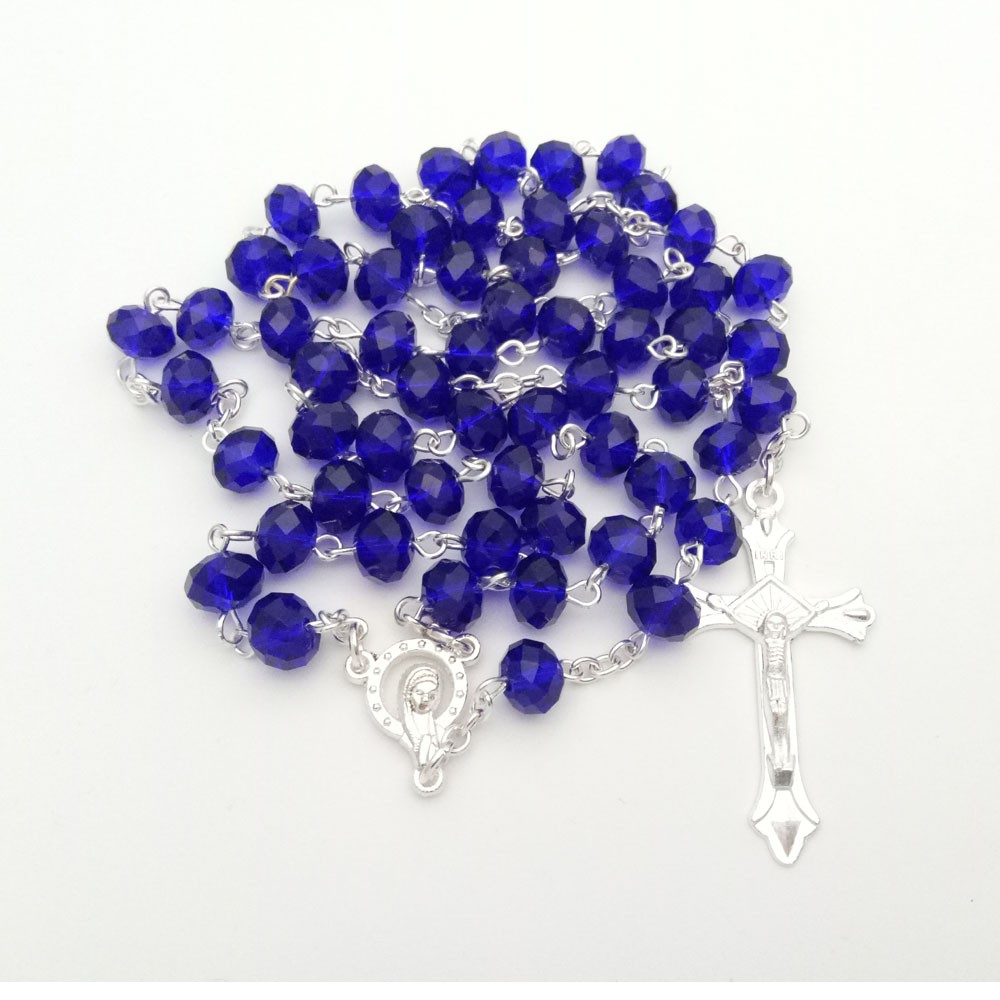 水晶十字架念珠Rosary 项链外贸饰品批发多色选 6*8mm