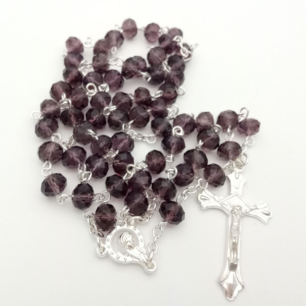 水晶十字架念珠Rosary 项链外贸饰品批发多色选 6*8mm