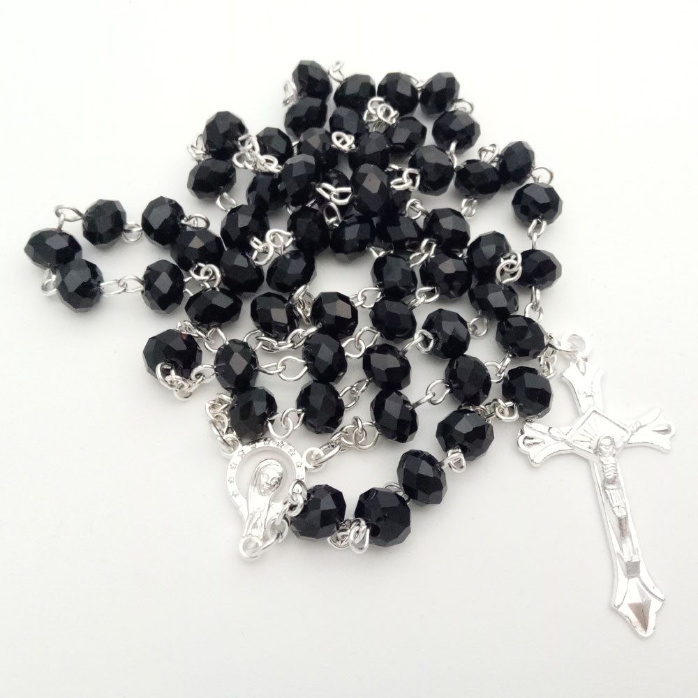 水晶十字架念珠Rosary 项链外贸饰品批发多色选 6*8mm