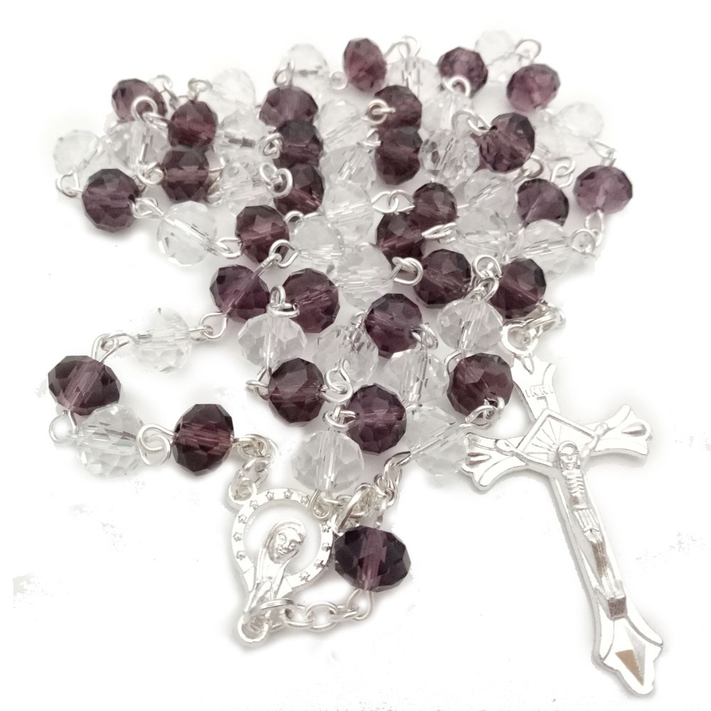 水晶十字架念珠Rosary 项链外贸饰品批发多色选 6*8mm