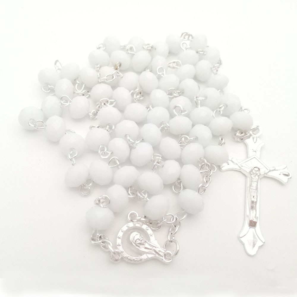 水晶十字架念珠Rosary 项链外贸饰品批发多色选 6*8mm