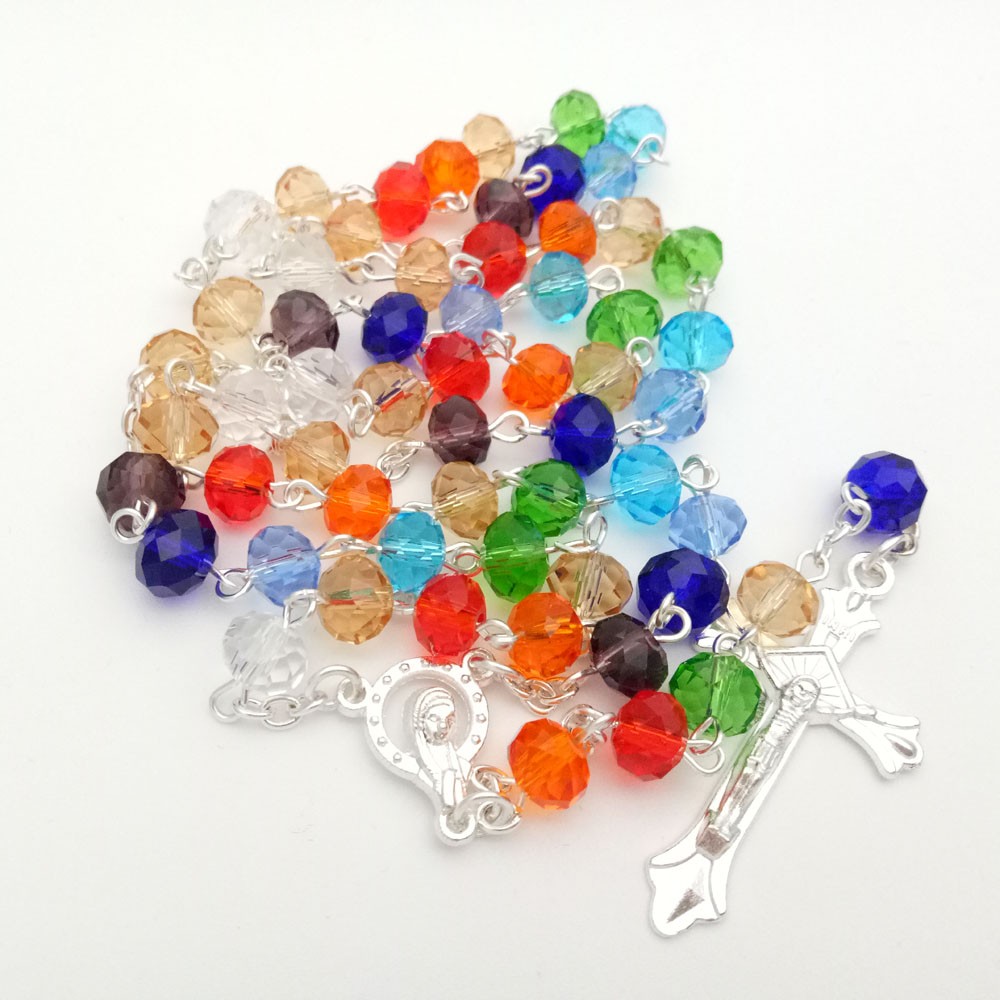 水晶十字架念珠Rosary 项链外贸饰品批发多色选 6*8mm