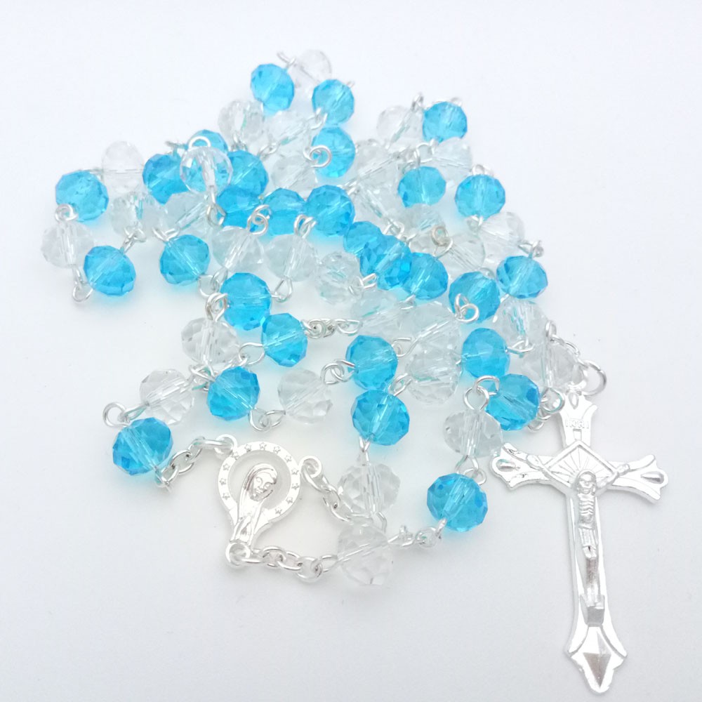 水晶十字架念珠Rosary 项链外贸饰品批发多色选 6*8mm
