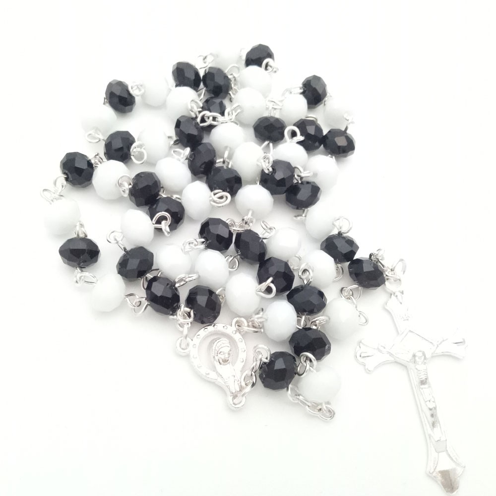水晶十字架念珠Rosary 项链外贸饰品批发多色选 6*8mm
