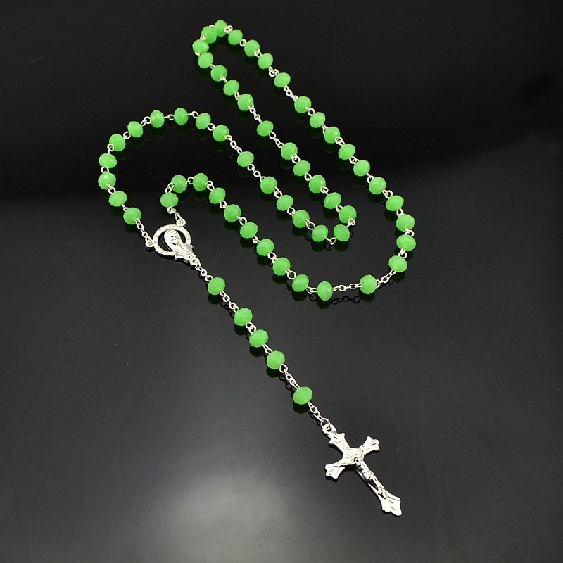 水晶十字架念珠Rosary 项链外贸饰品批发多色选 6*8mm