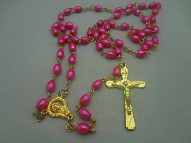 订做款500条起 圣诞赠品饰品欧美橄榄珍珠十字架念珠项链