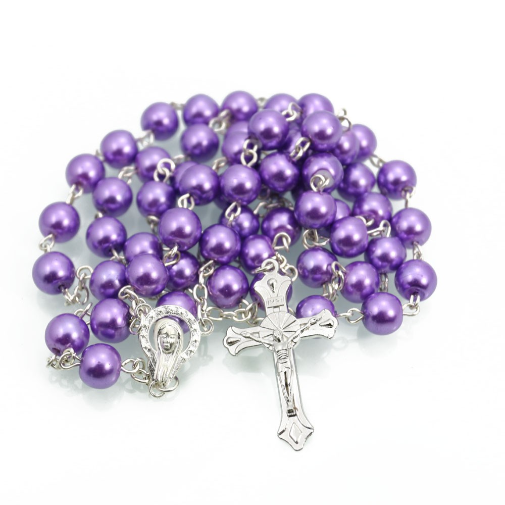 珍珠十字架项链8MM念珠饰品批发 Rosary Beads跨境电商饰品