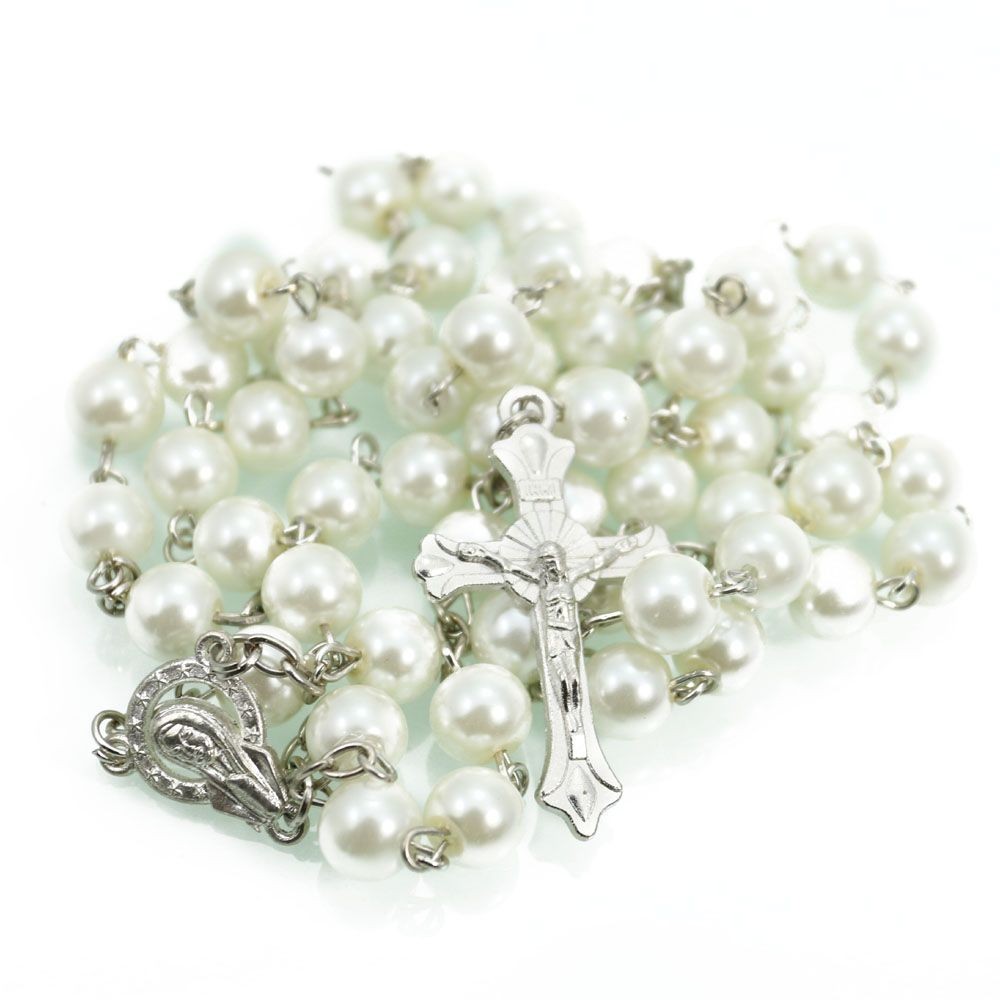 珍珠十字架项链8MM念珠饰品批发 Rosary Beads跨境电商饰品