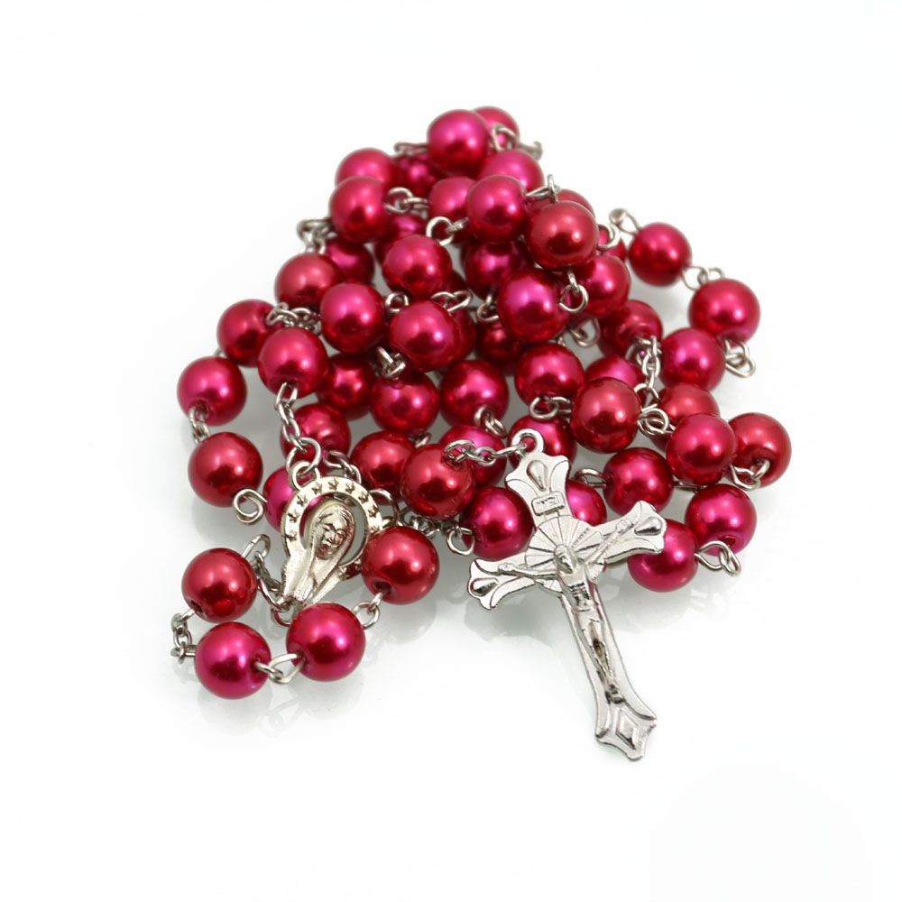 珍珠十字架项链8MM念珠饰品批发 Rosary Beads跨境电商饰品