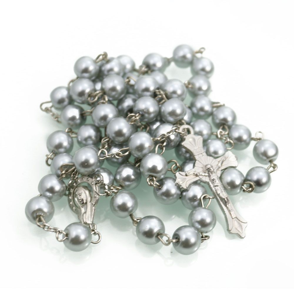 珍珠十字架项链8MM念珠饰品批发 Rosary Beads跨境电商饰品