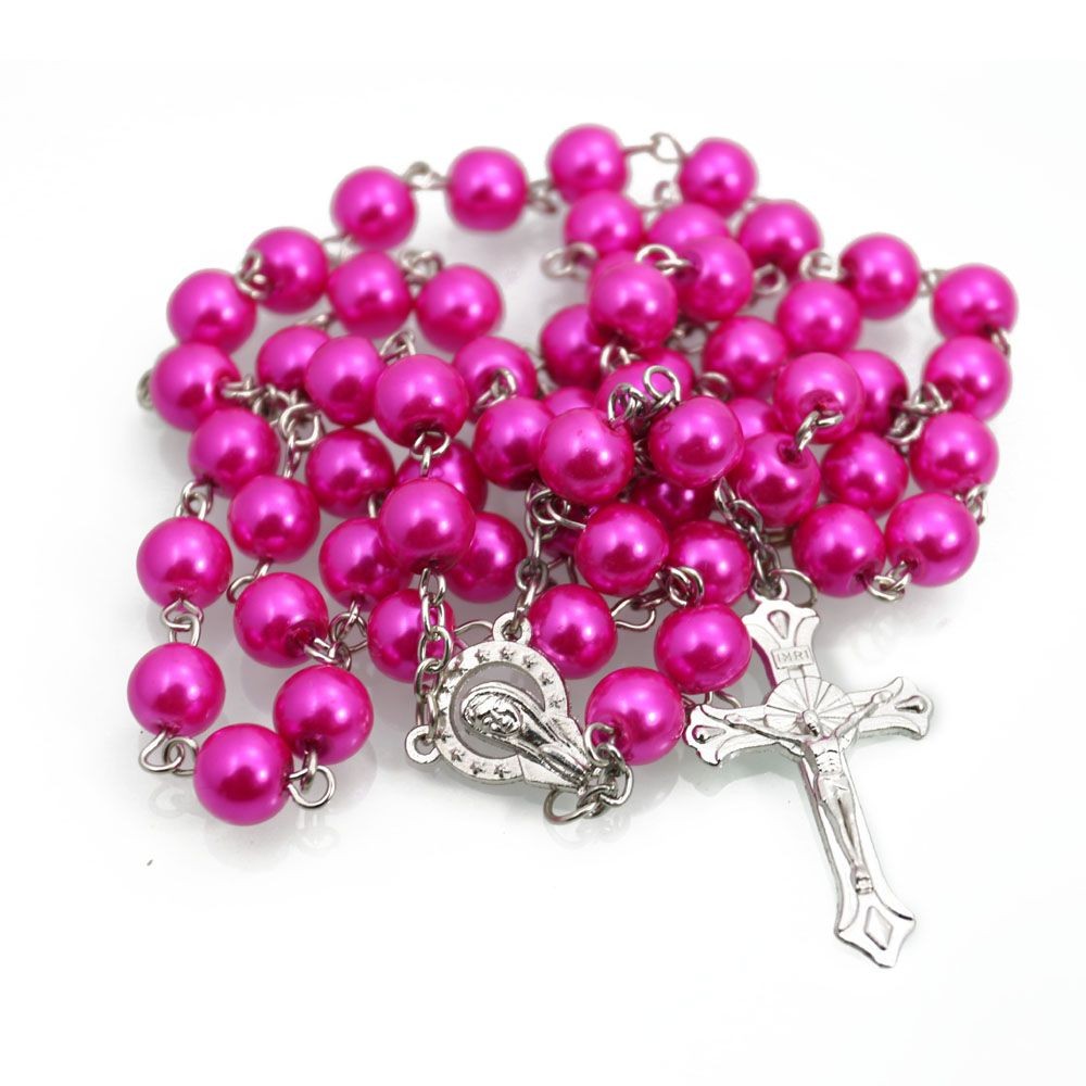 珍珠十字架项链8MM念珠饰品批发 Rosary Beads跨境电商饰品