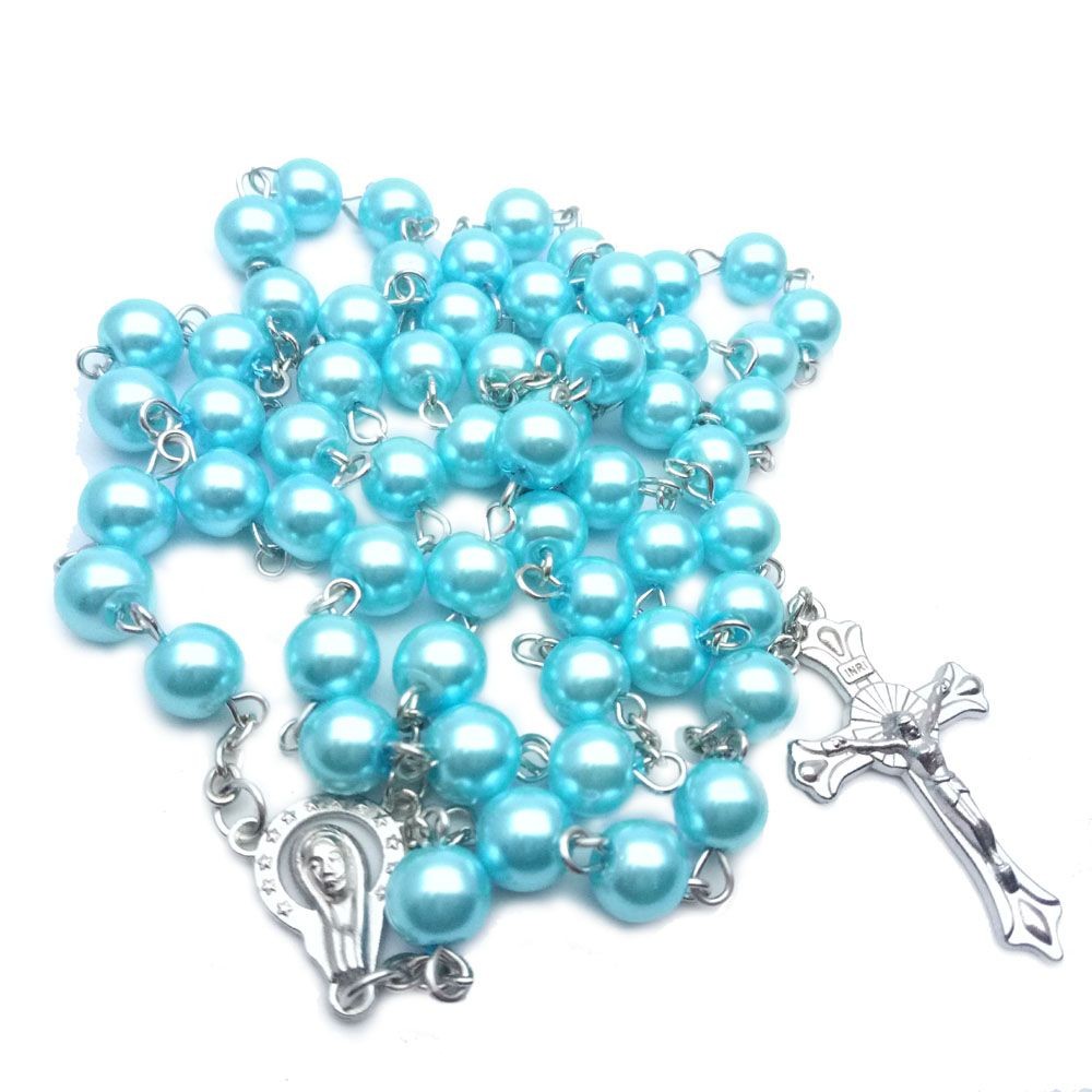 珍珠十字架项链8MM念珠饰品批发 Rosary Beads跨境电商饰品