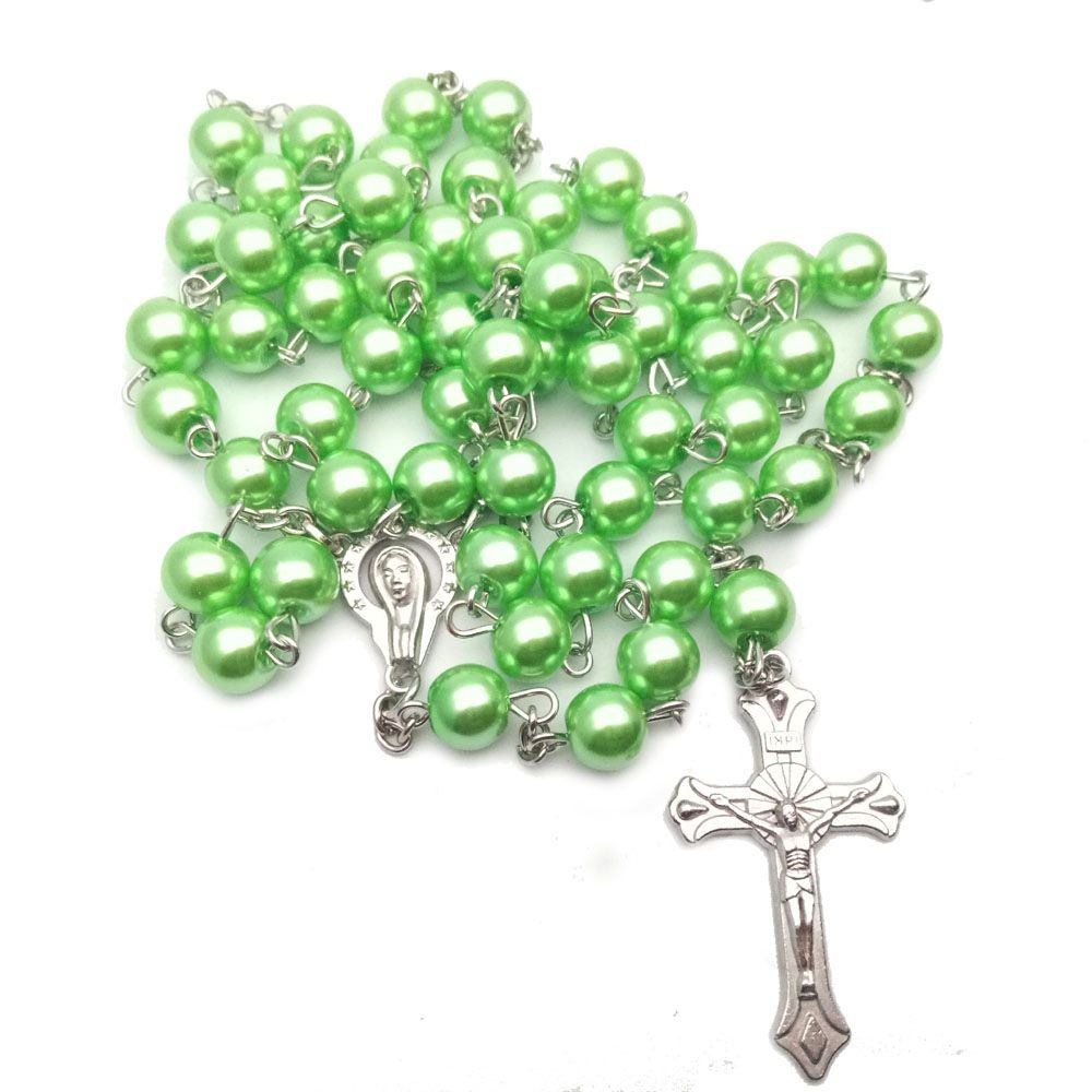 珍珠十字架项链8MM念珠饰品批发 Rosary Beads跨境电商饰品