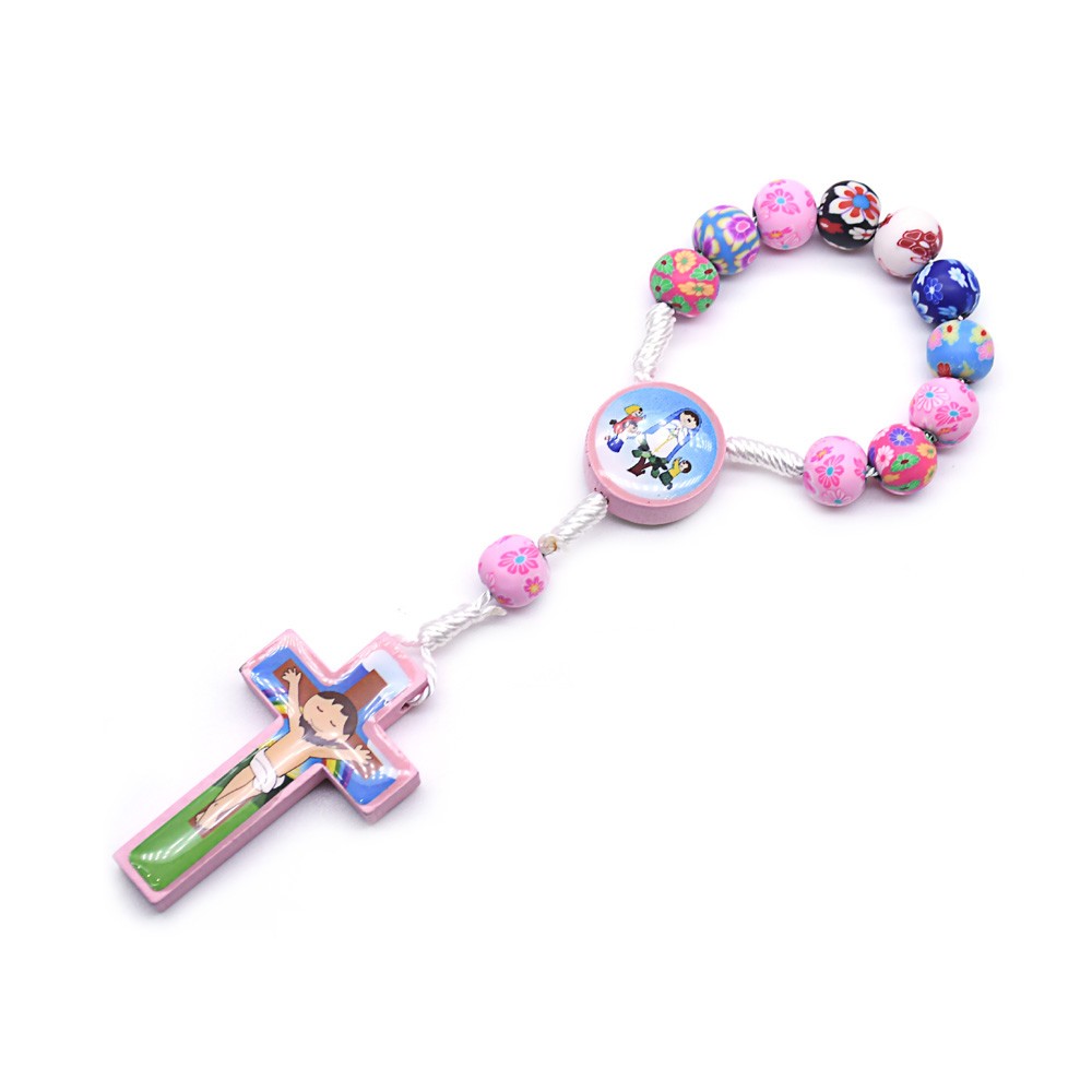 十字架手链手工玫瑰念珠手链彩色软陶儿童十字架串珠Rosary