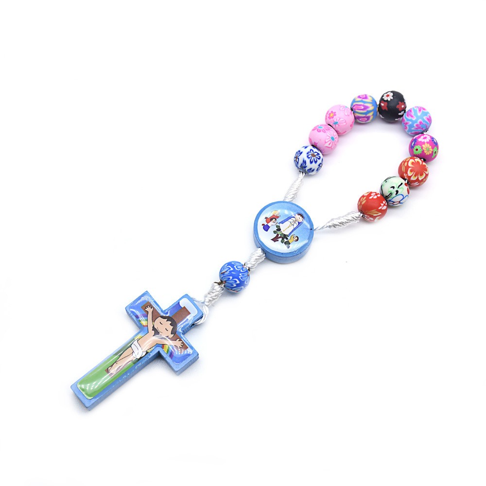 十字架手链手工玫瑰念珠手链彩色软陶儿童十字架串珠Rosary