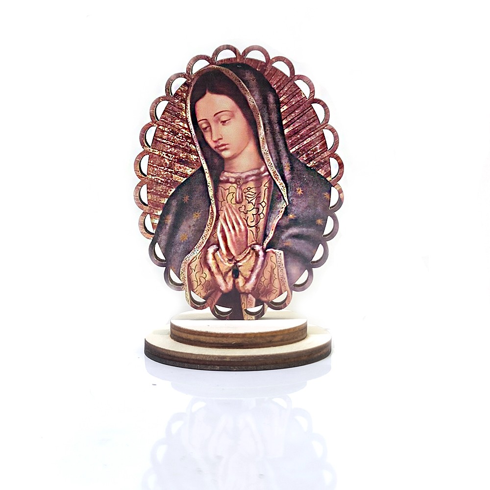 （圣母瓜德卢佩）镂空彩色木制椭圆花边站立圣像旅行汽车家居装饰摆件