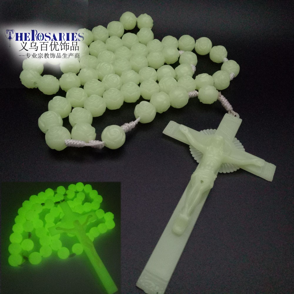 挂墙装饰16mm夜光玫瑰念珠十字架家用装饰 112g