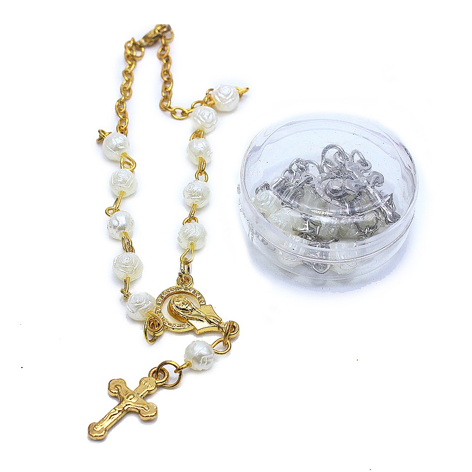 (金色盒装）玫瑰念珠项链玫瑰珠十字架饰品Rosary