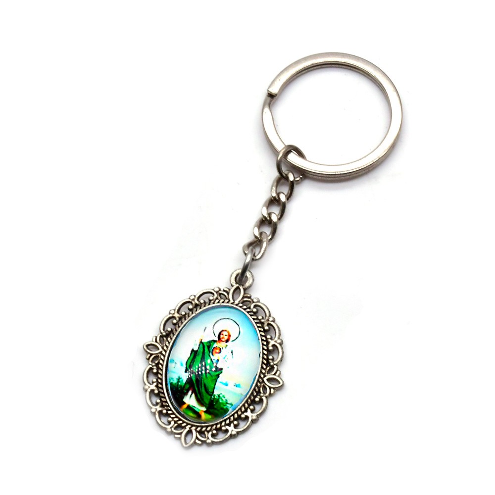ST. JUDE NOVENA PRAYER 玻璃贴图复古钥匙扣挂件