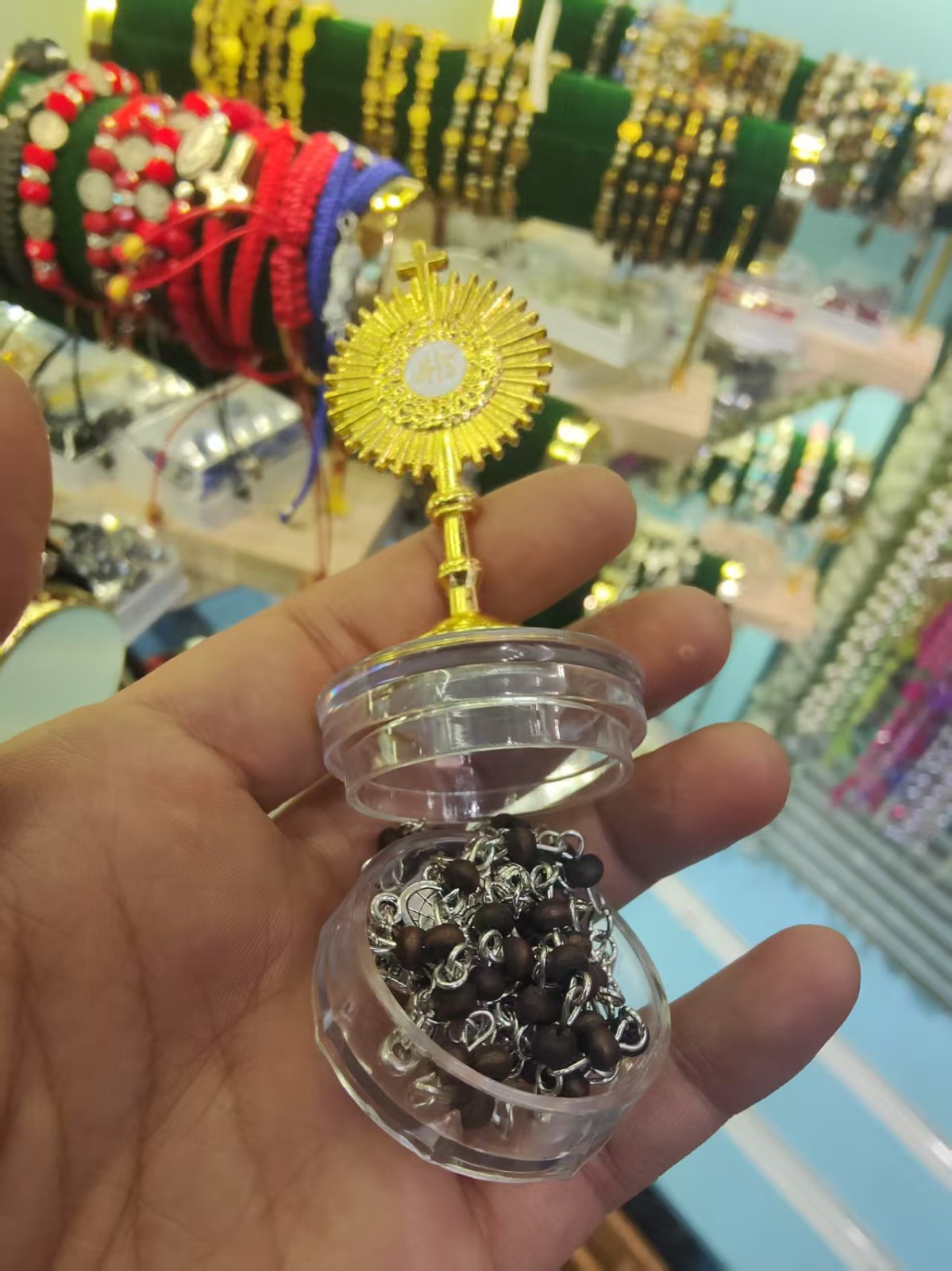 套装圣杯盒装+迷你木珠十字架念珠项链饰品