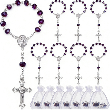 紫光十字架水晶玫瑰念珠手链手串手环弯针Rosary bracelet